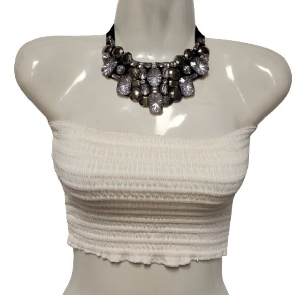 White Sexy Crop Top Strapless Tube Top Smocked Stretchy Summer Bandeau - NEW - Picture 12 of 12